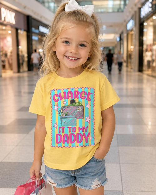 Charge It To My Daddy Shirt, Funny Toddler Girl Shirt, Boutique Kids Graphic Tee, Girls Shopping Shirt, Cute Vacation Outfit, Youth Tee