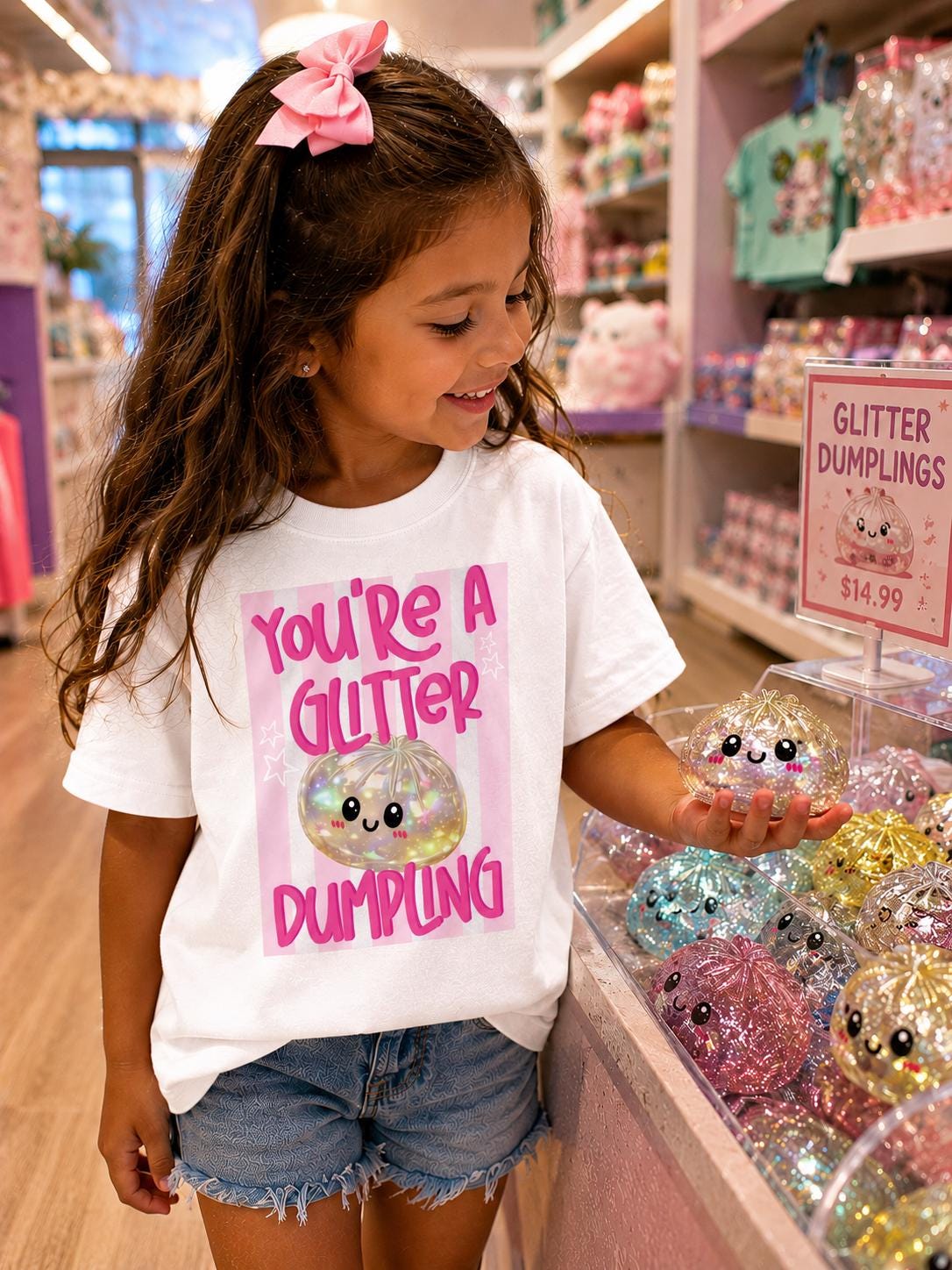 You're A Glitter Dumpling Shirt, Cute Girls Shirt, Funny Kids Tee, Pink Glitter Dumpling Shirt, Youth Girl Graphic Tee, Kawaii Dumpling