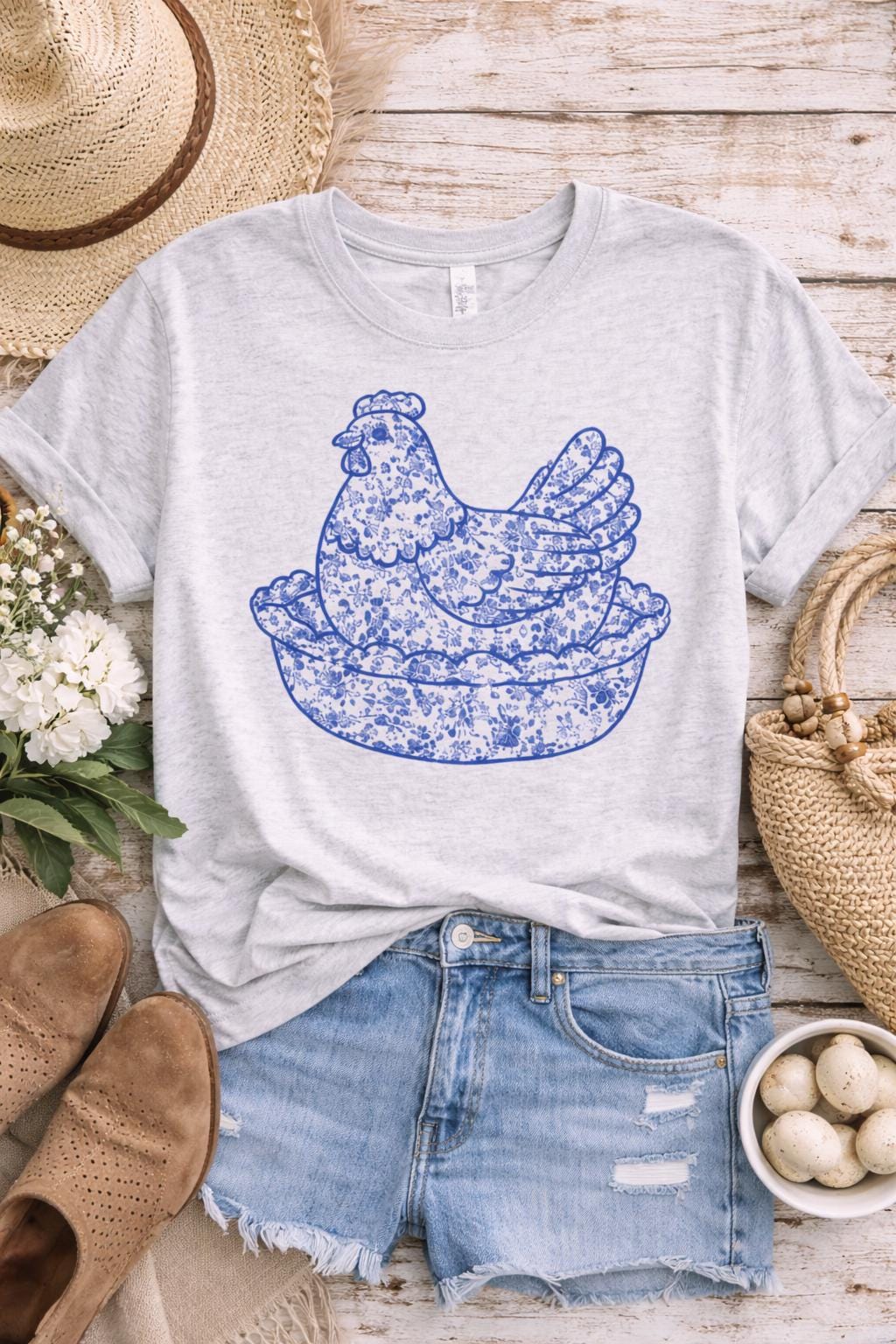 Embroidered Hen on a nest shirt