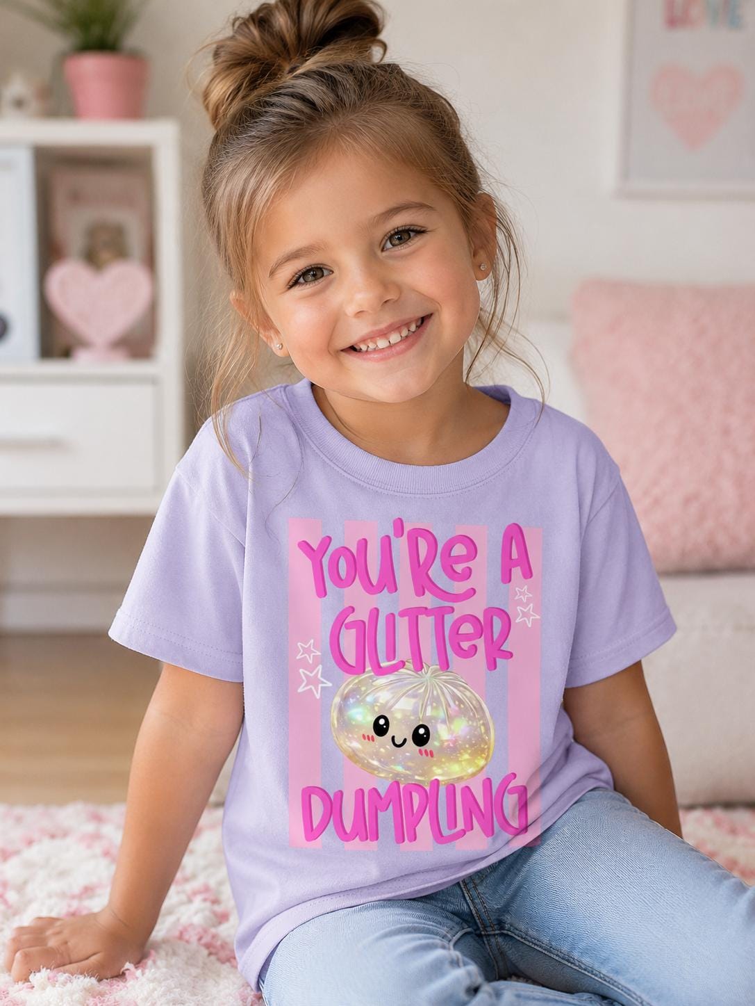 You're A Glitter Dumpling Shirt, Cute Girls Shirt, Funny Kids Tee, Pink Glitter Dumpling Shirt, Youth Girl Graphic Tee, Kawaii Dumpling