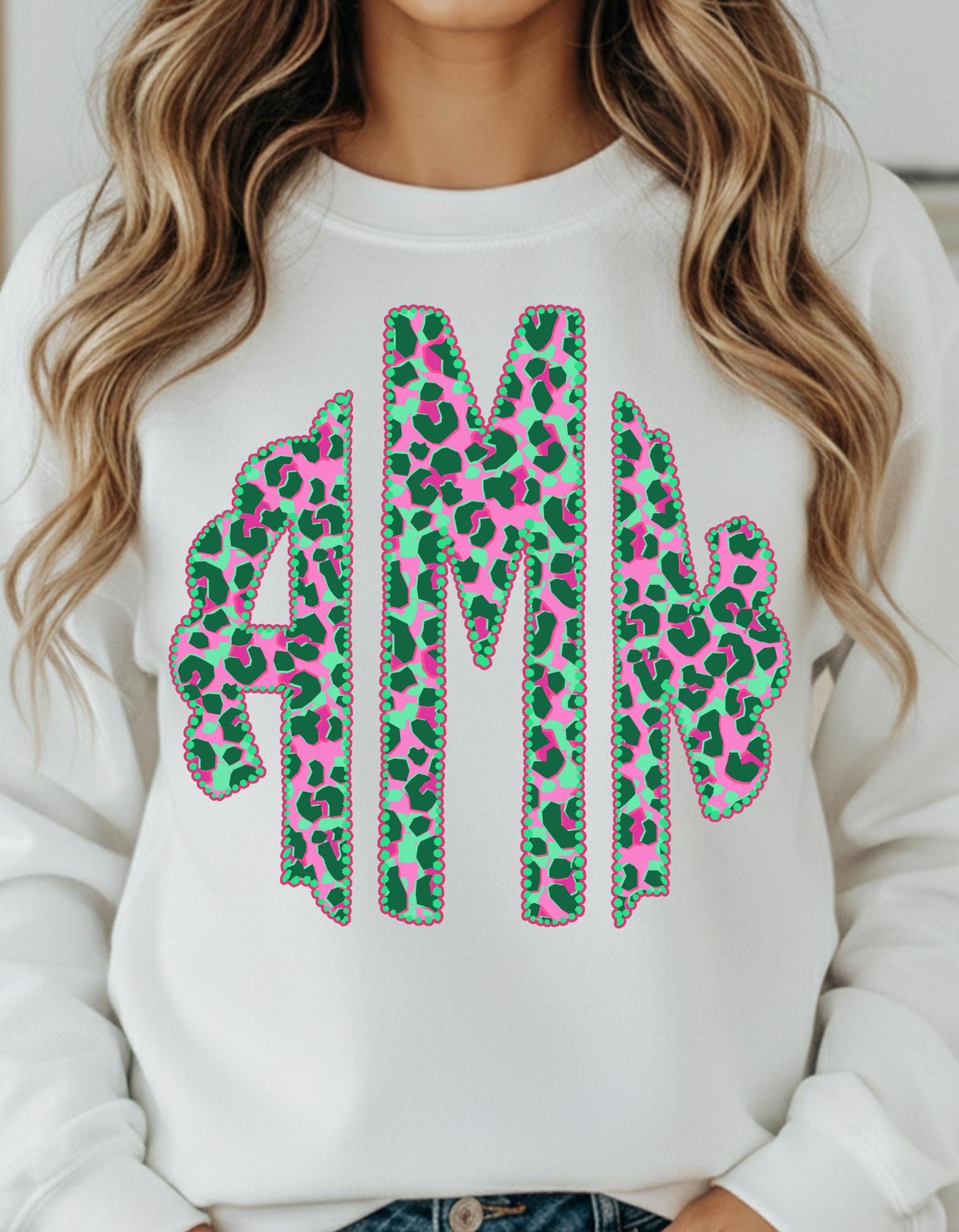 Preppy Turquoise Hot Pink Leopard Monogram with or without bow Shirt