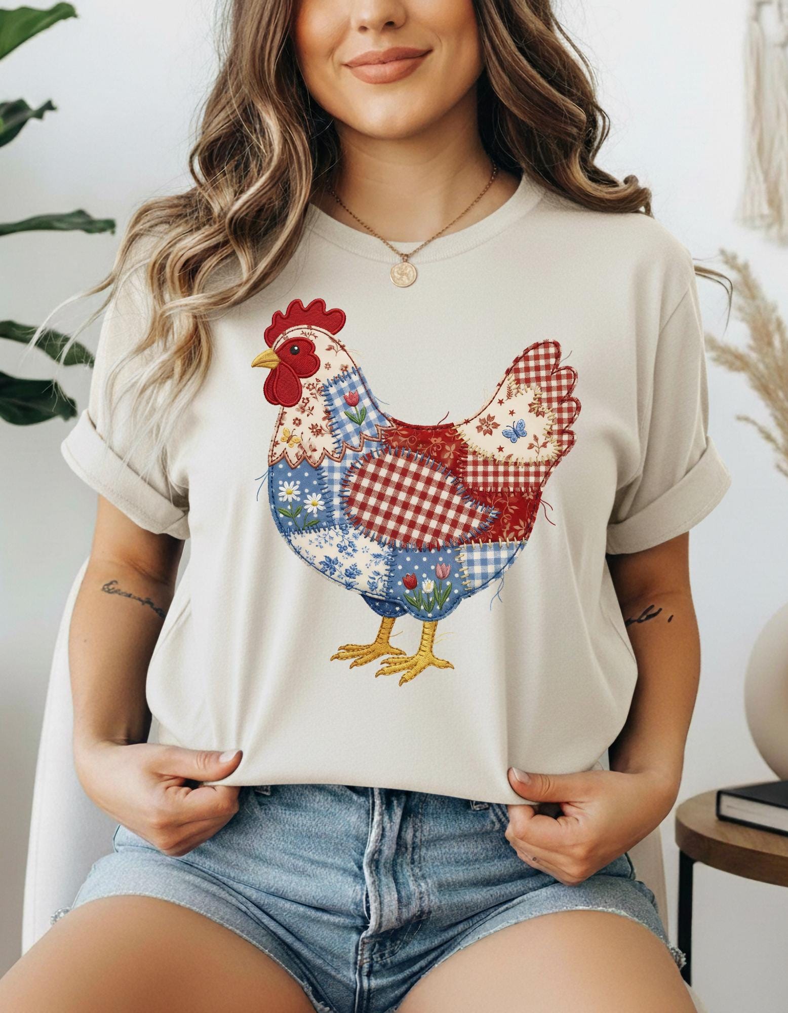 Trendy Chicken Patchwork Faux Quilted Shirt