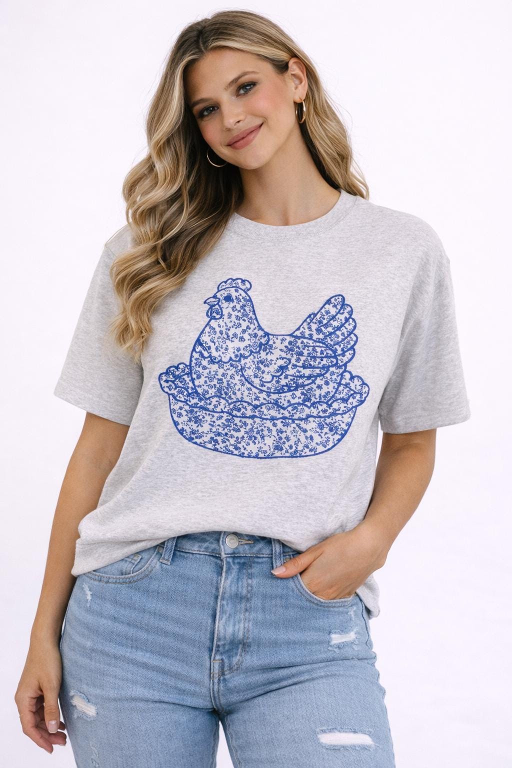 Embroidered Hen on a nest shirt