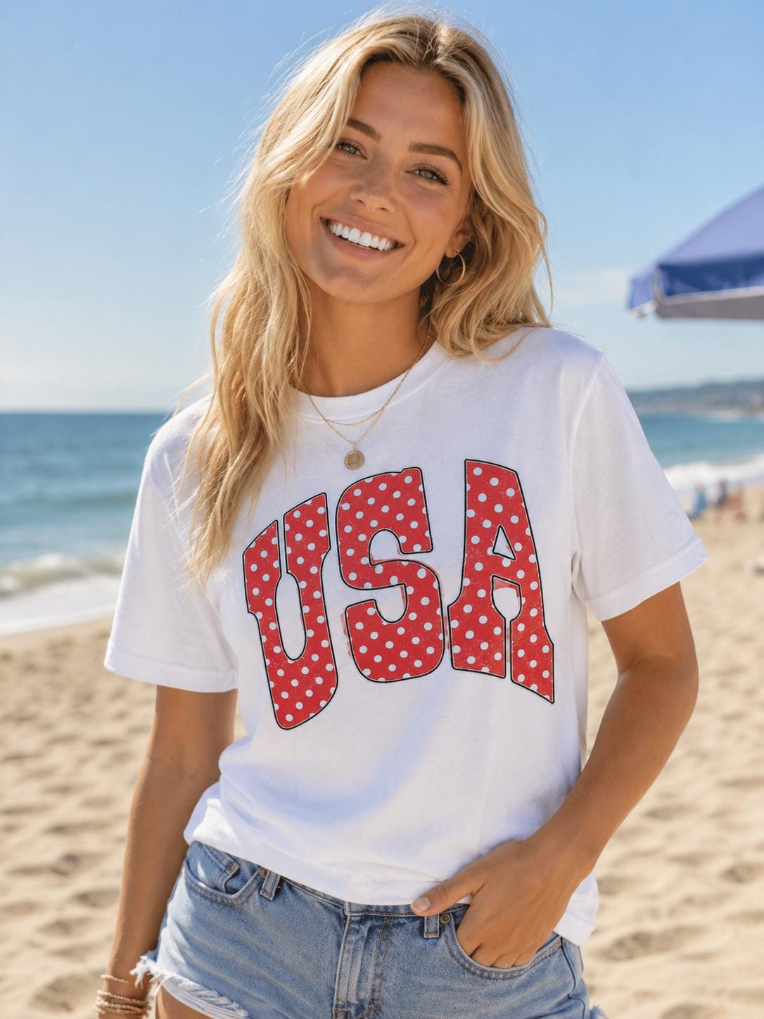 USA Patriotic Shirt, Fourth of July Tee, Retro USA Polka Dot Shirt, America Graphic Tee, Cute July 4th Shirt, BBQ Party Shirt, Fireworks Tee