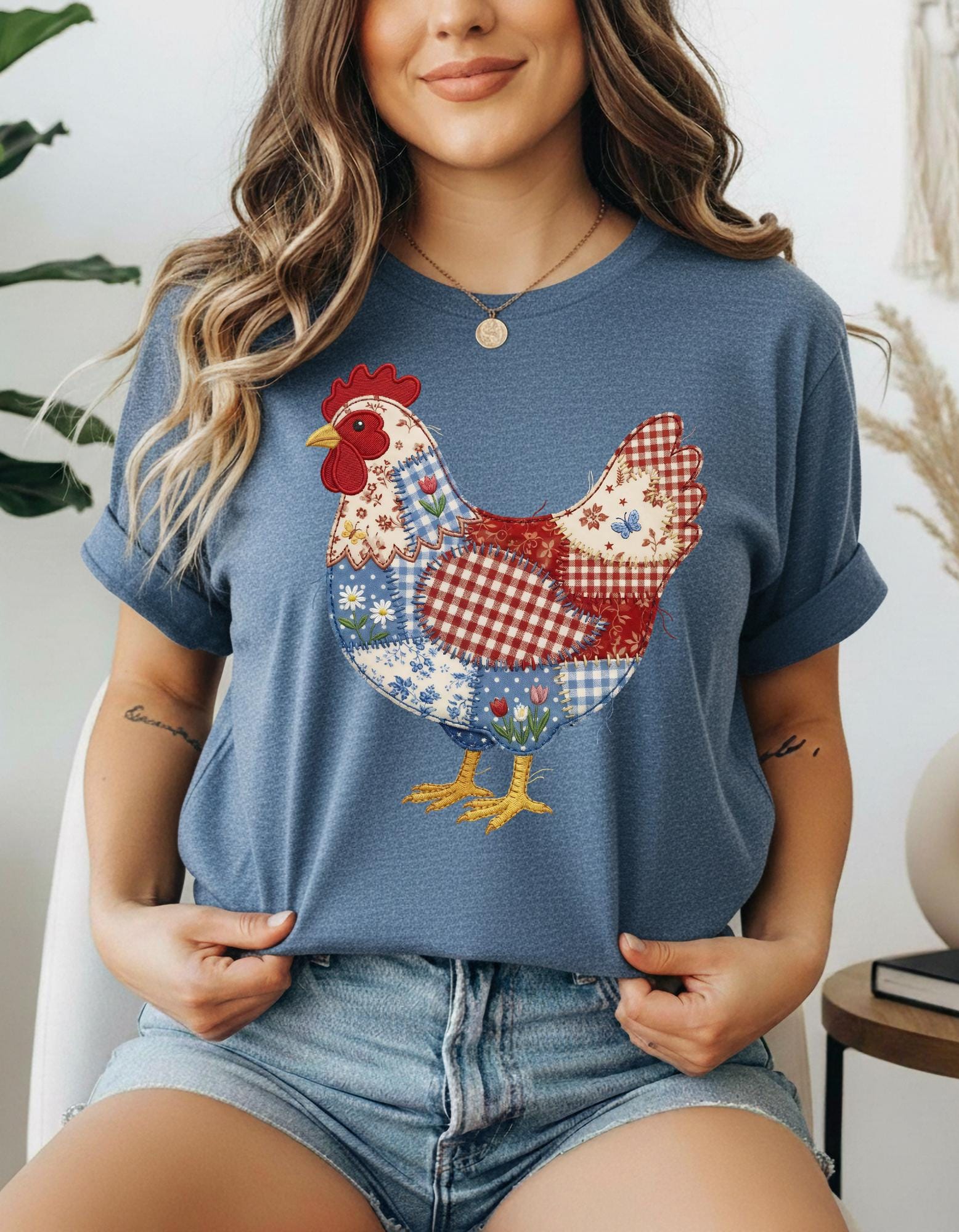 Trendy Chicken Patchwork Faux Quilted Shirt