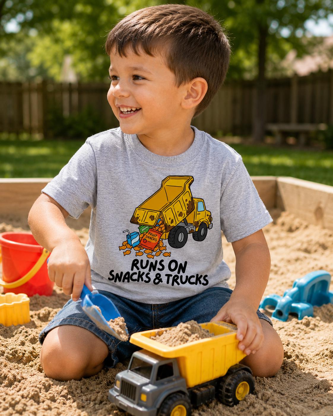Runs on Snacks and Trucks Shirt, Truck Shirt, Construction Truck Tee, Little Boy Truck Shirt, Kids Excavator Shirt, Gift for Boys
