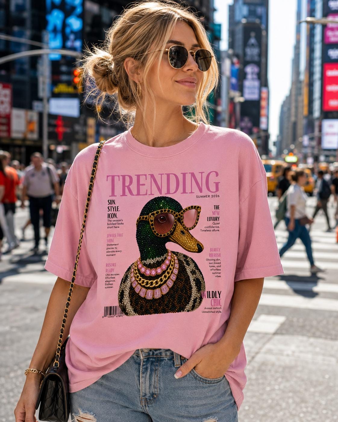 Trendy Duck Shirt, Pink Coquette Duck Graphic Tee, Jeweled Duck Shirt, Boutique Fashion Tee, Preppy Leopard Duck Shirt, Cute Women's Graphic