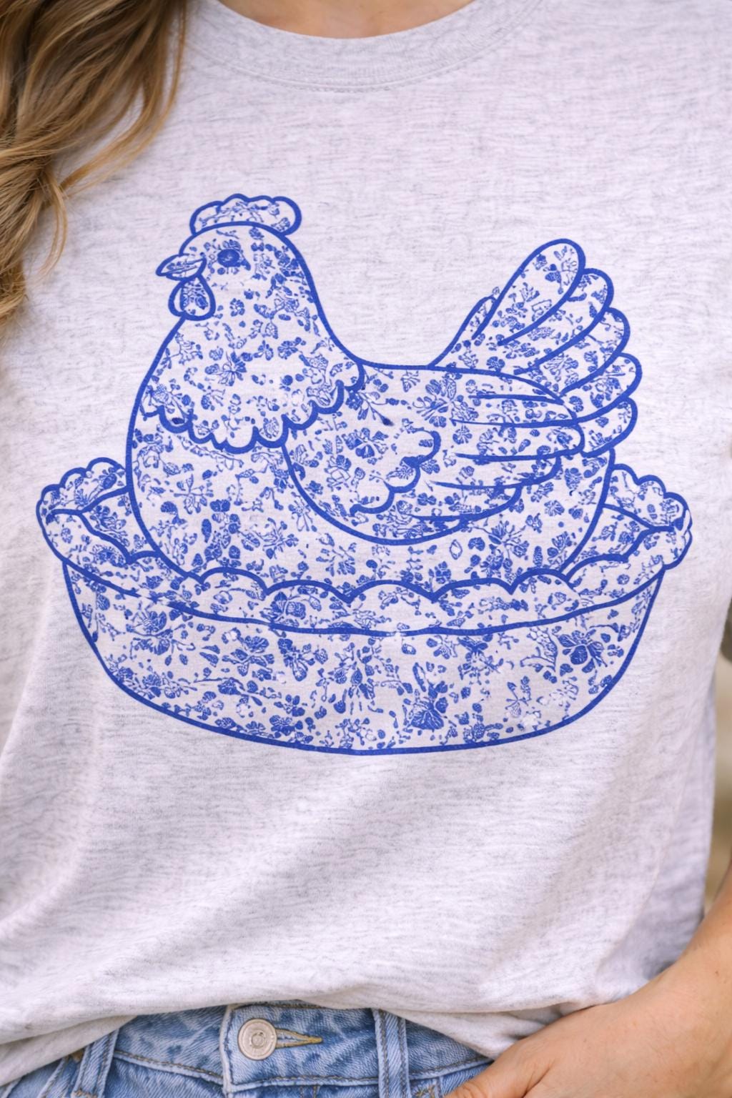 Embroidered Hen on a nest shirt