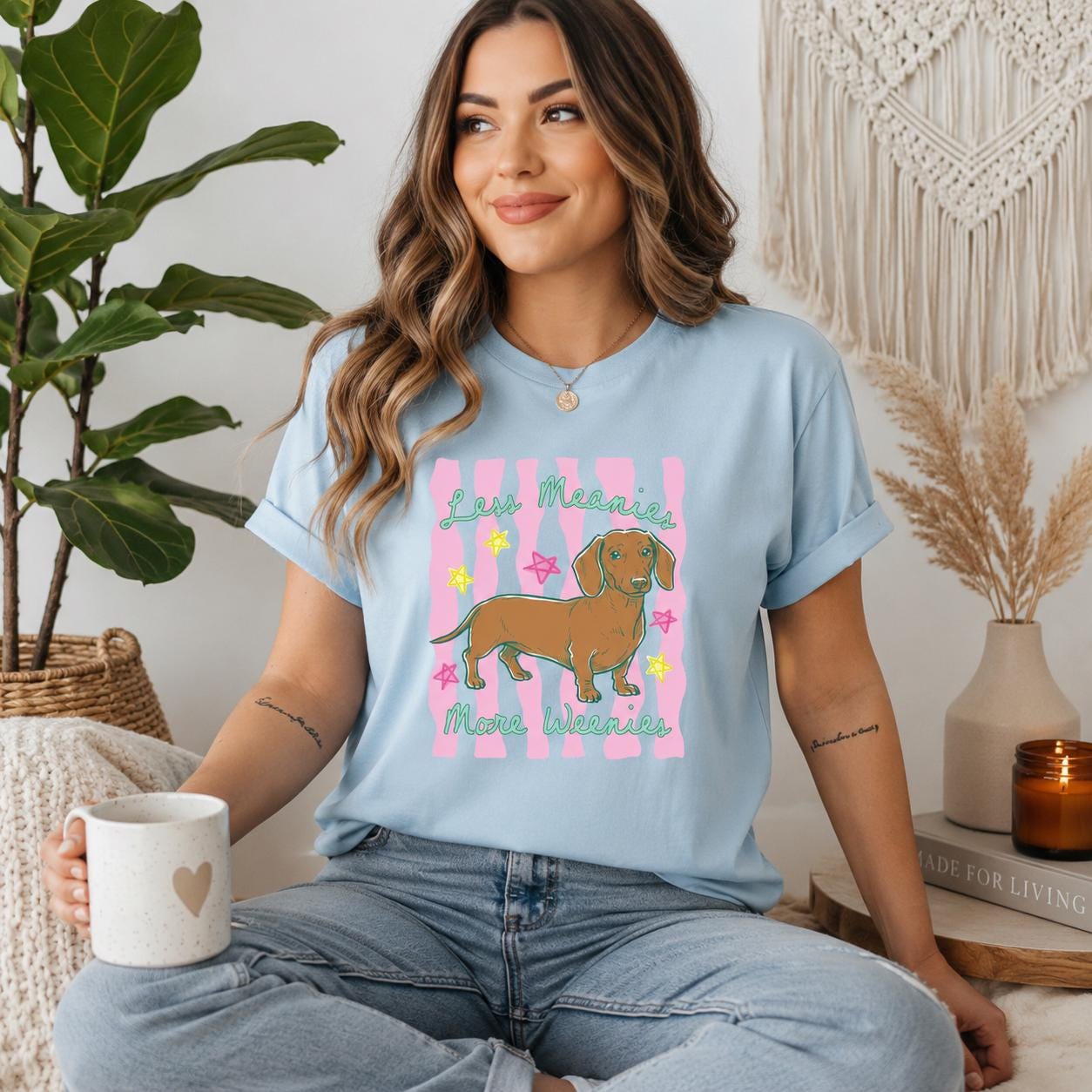 Less Meanies More Weenies Shirt, Dachshund Lover Tee, Funny Wiener Dog Shirt, Cute Dog Mom T-Shirt, Doxie Graphic Tee, Sausage Dog Shirt