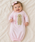 Personalized Baby Gown with Dog Applique | Custom Name Newborn Outfit