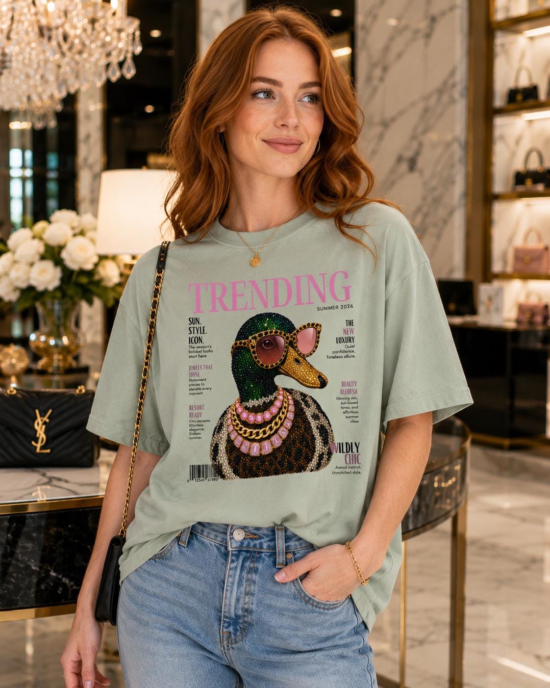 Trendy Duck Shirt, Pink Coquette Duck Graphic Tee, Jeweled Duck Shirt, Boutique Fashion Tee, Preppy Leopard Duck Shirt, Cute Women's Graphic
