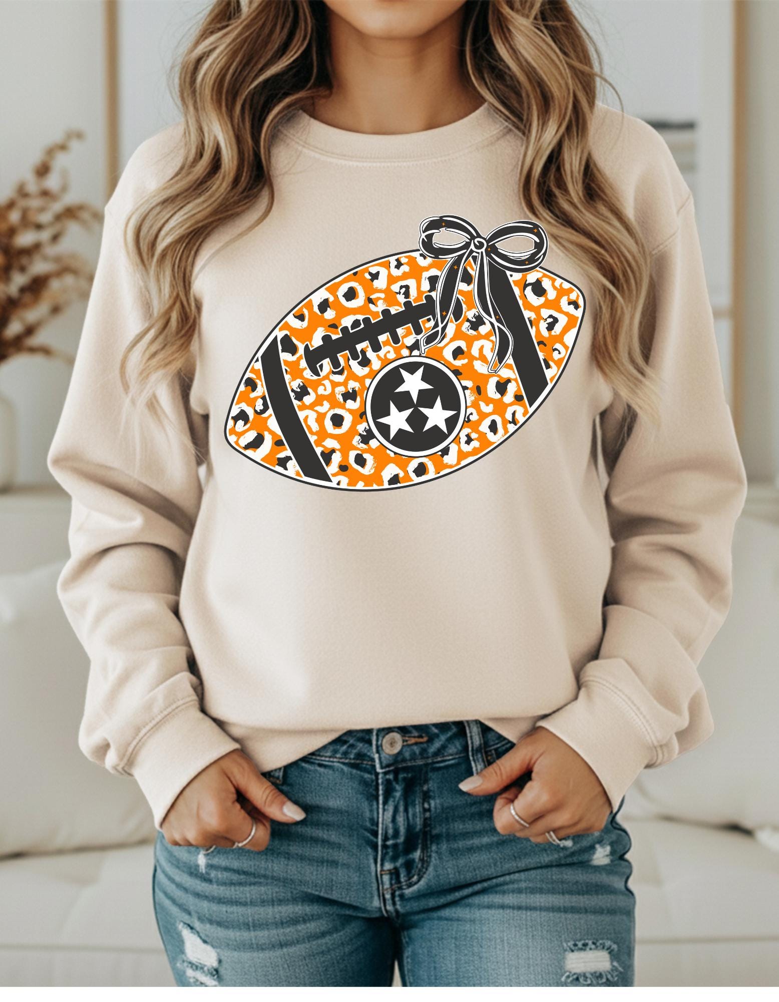 Tennessee Orange Football With Bow Shirt