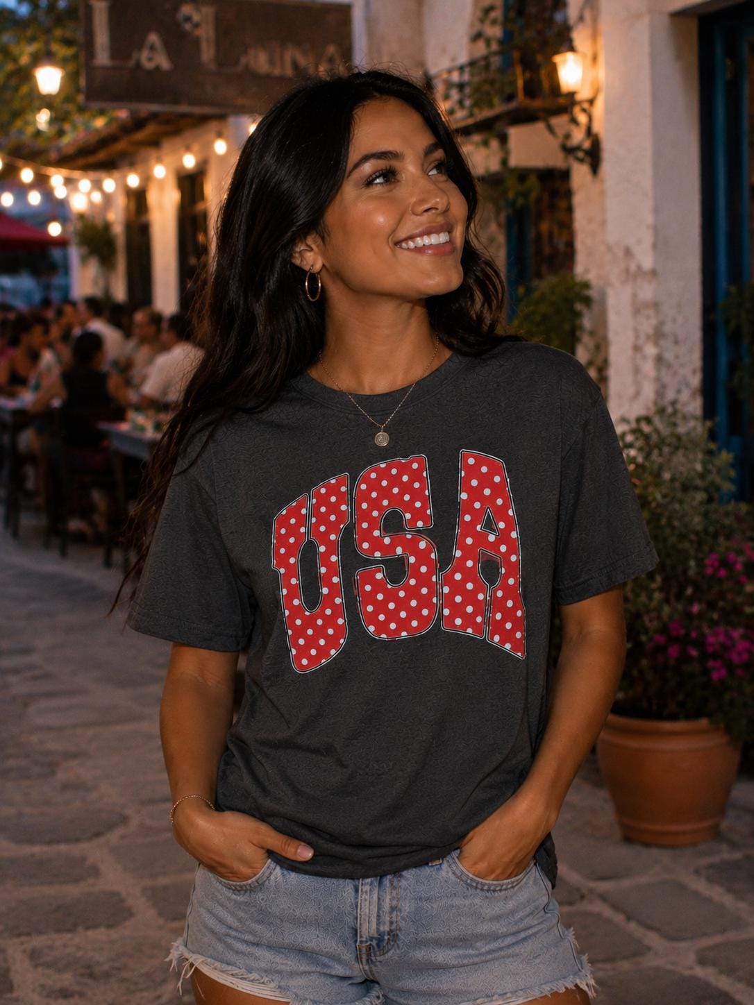 USA Patriotic Shirt, Fourth of July Tee, Retro USA Polka Dot Shirt, America Graphic Tee, Cute July 4th Shirt, BBQ Party Shirt, Fireworks Tee