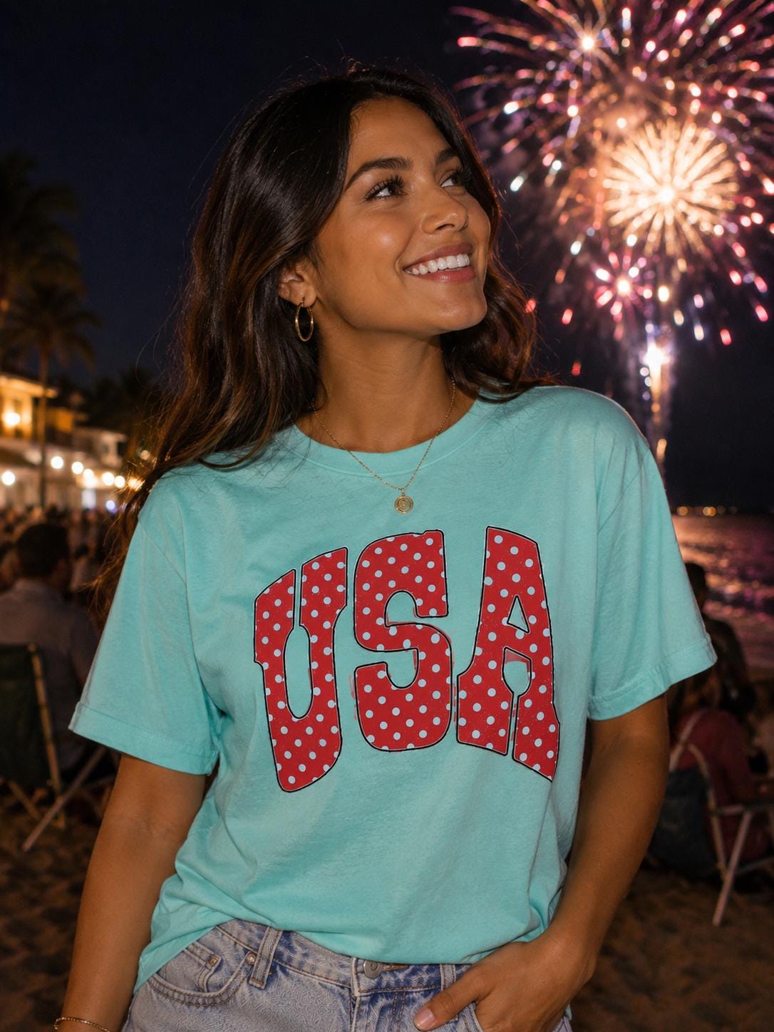 USA Patriotic Shirt, Fourth of July Tee, Retro USA Polka Dot Shirt, America Graphic Tee, Cute July 4th Shirt, BBQ Party Shirt, Fireworks Tee