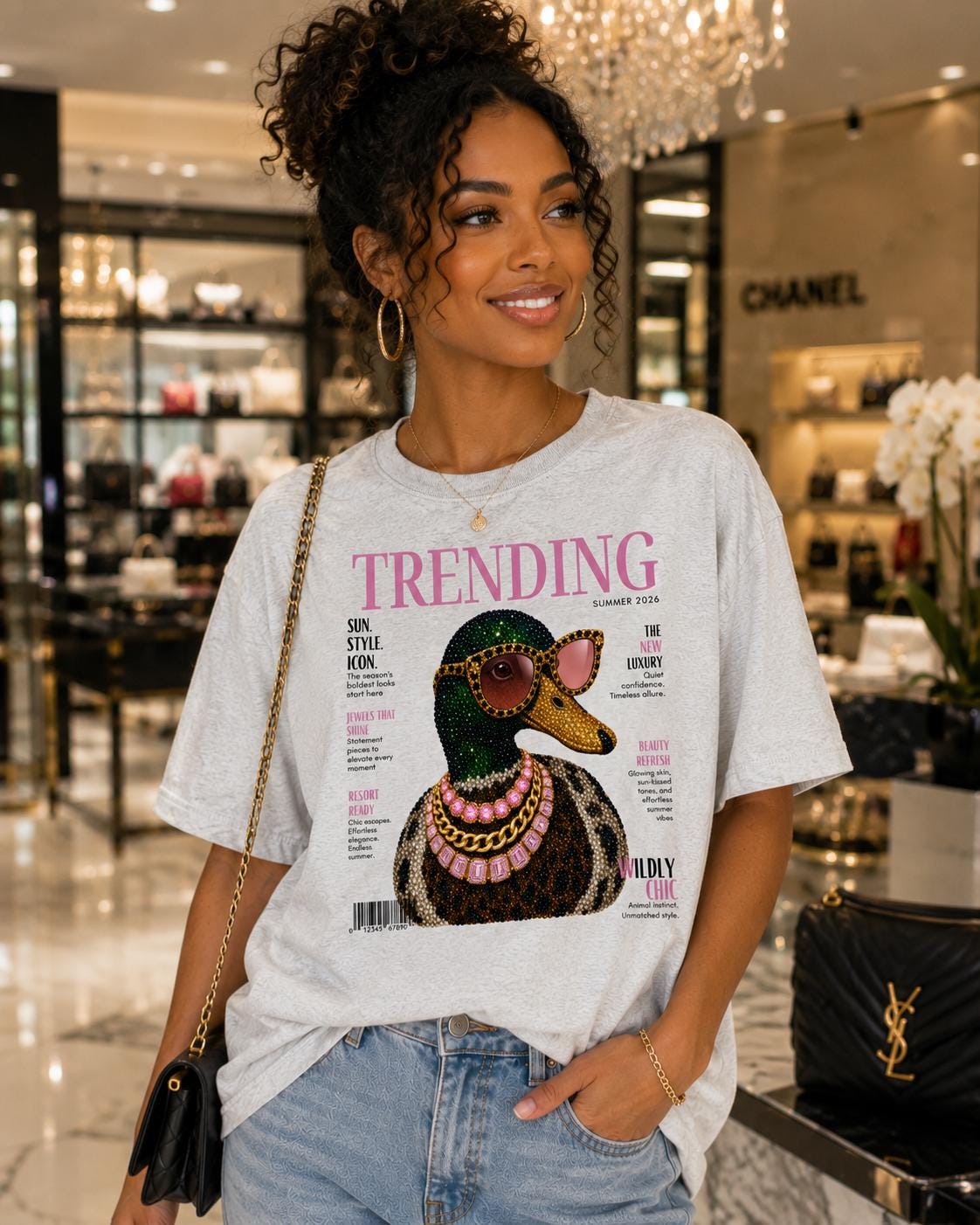 Trendy Duck Shirt, Pink Coquette Duck Graphic Tee, Jeweled Duck Shirt, Boutique Fashion Tee, Preppy Leopard Duck Shirt, Cute Women's Graphic