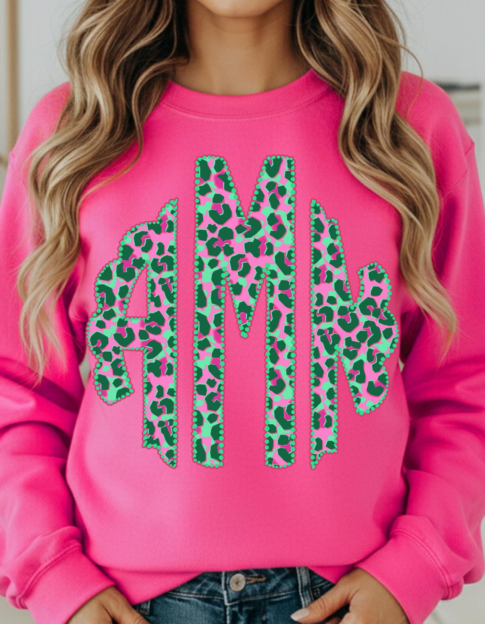 Preppy Turquoise Hot Pink Leopard Monogram with or without bow Shirt