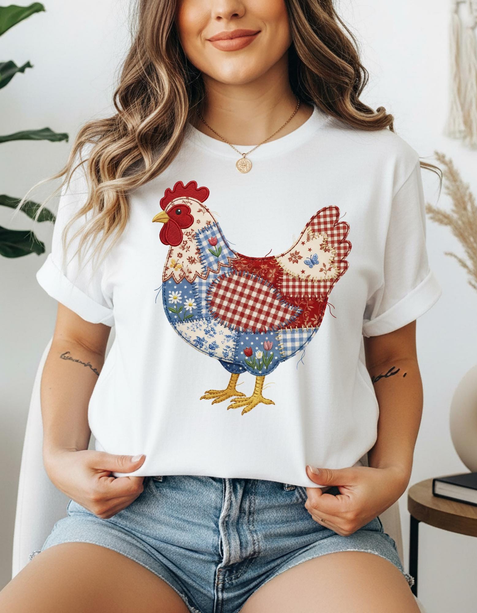 Trendy Chicken Patchwork Faux Quilted Shirt