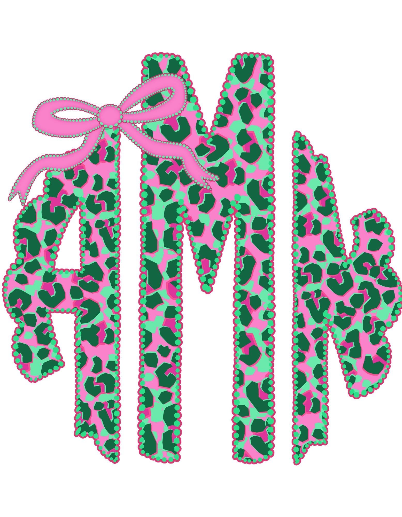 Preppy Turquoise Hot Pink Leopard Monogram with or without bow Shirt