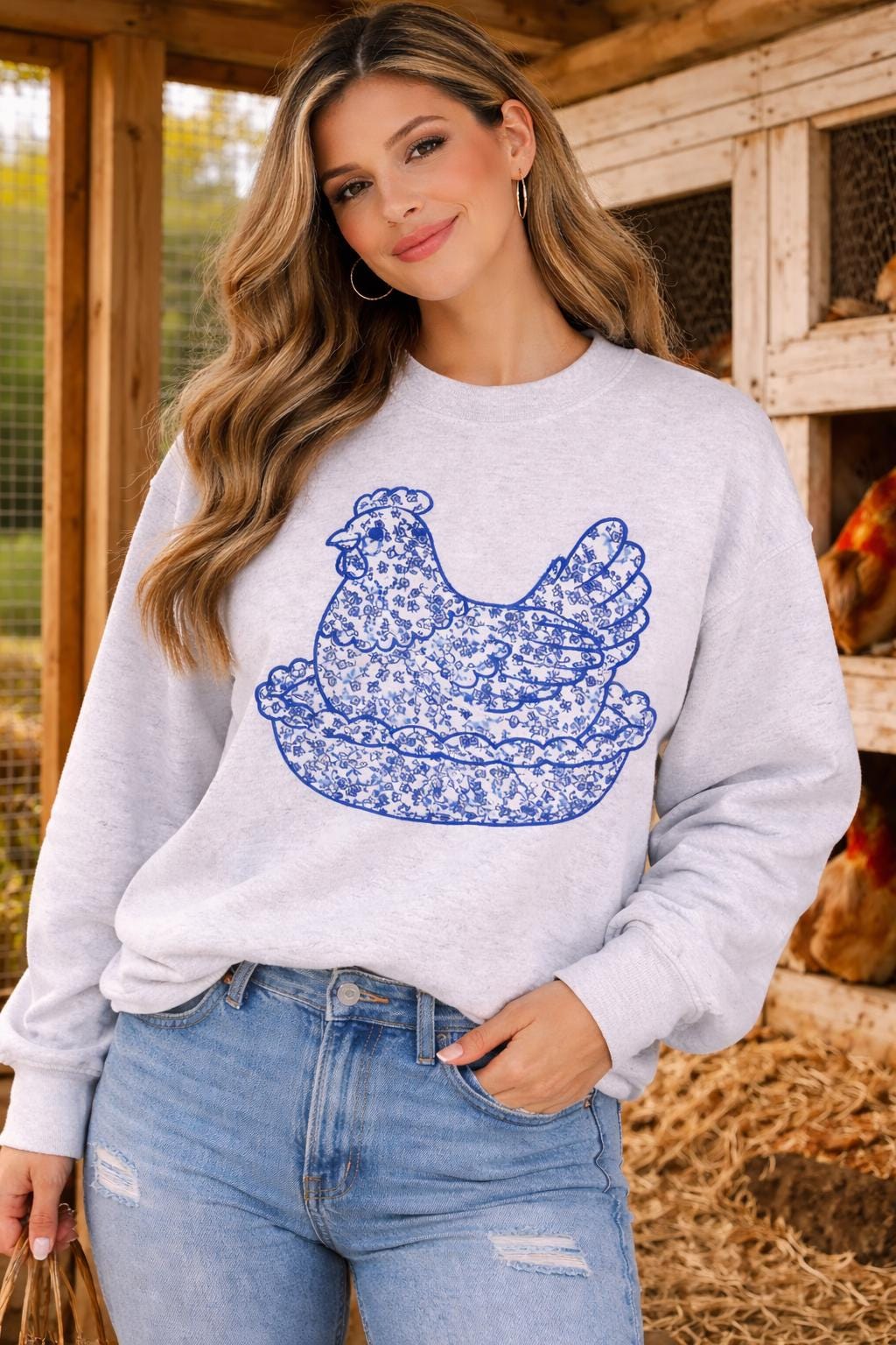 Embroidered Hen on a nest shirt