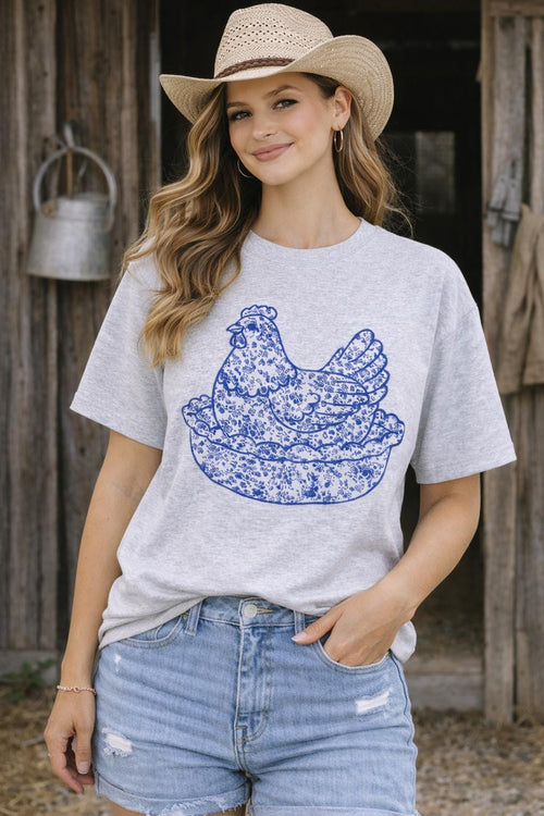 Embroidered Hen on a nest shirt